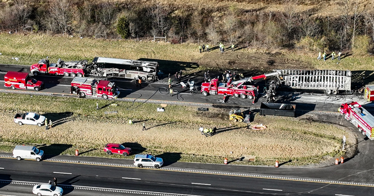 Collision between bus carrying students and semi-trailer leaves 3 dead, 18 injured in eastern Ohio